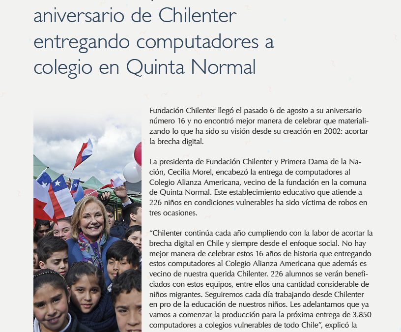 El aniversario de la Fundación Chilenter en la revista NEB